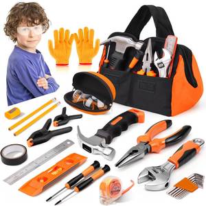 lot 2495 image: 27-Piece Orange Kids Real Tool Set with Storage Tool Bag, Small Real Hand Tool Kit for Boys & Girls, Child Construction Learning Tools for Home Building and Woodworking, 6 Years Old Boy Birthday Gift