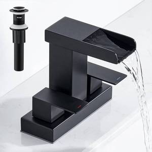 lot 3588 image: Waterfall Bathroom Faucet 2 or 3 Holes, Matte Black Bathroom Sink Faucet, 4 Inch Centerset Faucets, 2 Handles Waterfall Vanity Faucets, Pop Up Drain Assembly Included