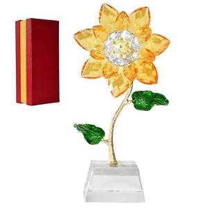 lot 3601 image: NyxGarden Golden Sunflower Crystal Flower Figurine with Base - Handmade Glass Crystal Sunflower Ornament with Gold-Plated Stem & Green Enamel Leaves, Tabletop Home Decor Good Luck Gift for Women