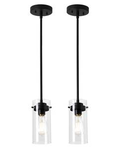 lot 3603 image: EAPUDUN Pendant Lights (2 Packs), Hanging Lights Fixtures, Clear Glass Shade Kitchen Lighting, Matte Black Farmhouse Kitchen Dining Table Ceiling Lights -PDA1353-B-MBK