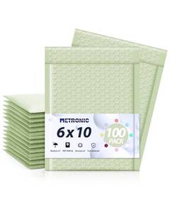 lot 3612 image: Metronic Bubble Mailers 6x10 100 Pack Mint Green Self-Seal Padded Envelopes Usable Size 6x9 Waterproof Bubble Envelopes Bulk for Small Business Padded Mailers for Mailing Jewelry #0