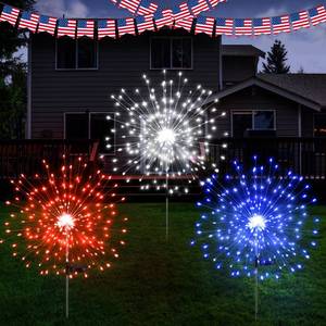 lot 3616 image: Tujoe 3 Pcs 4th of July Solar Firework Lights Patriotic Solar Light Outdoor Garden 120 LED 8 Modes Waterproof LED Sparkler Light for 250th Anniversary Patio Yard Pathway Walkway (Red,White,Blue)