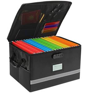 lot 3627 image: EXLIFBAG File Organizer, Fireproof File Box with Lids, Important Document Organizer Box with Lock, Portable File Folder Organizer with Handle