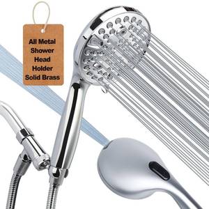 lot 3641 image: Shower Head with Handheld - All Metal Showerhead Holder and Extra Long Hose 6 ft. 10 Spray Mode High Pressure Built-in Power Wash Hand Held Showerhead, Shower sprayer Premium Chrome 2.5 GPM