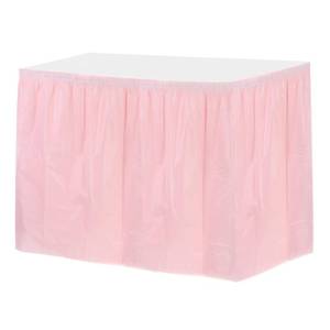 lot 4284 image: MECCANIXITY 1 Pack Light Pink Plastic Table Skirts, 29 in x 14 Ft Table Skirts for Rectangle Tables, Disposable Table Covers for Birthday Wedding Party