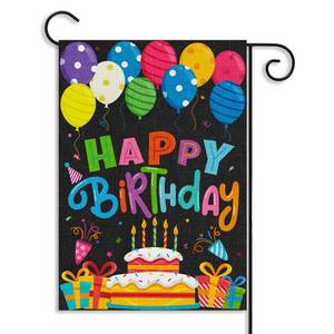 lot 4286 image: WATINC Happy Birthday Garden Flag Burlap Yard Signs Vertical Double Sided Readable Birthday Cake Banner House Flags Poster Party Decorations Supplies for Indoor Outdoor Lawn 12.4 x 18.2 Inch��Black��