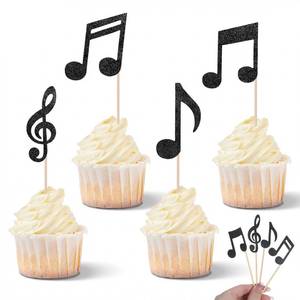 lot 4293 image: 24PCS Music Notes Cupcake Toppers, Music Themed Party Decorations, Black Glitter Musical Cupcake Picks for Concerts, Birthday Party Cake Decorations Supplies