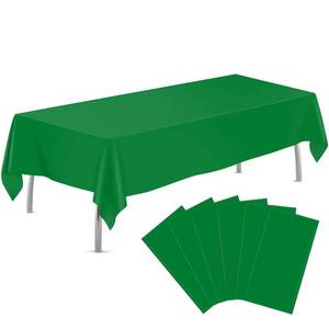 lot 4298 image: tujol Green 6 Pack Plastic Table Cloth 54 x 108, Disposable Tablecloths Rectangle Table Cover, Plastic Tablecloth for Parties