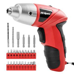 lot 4312 image: Hi-Spec Small Electric Screwdriver, Mini Drill Set, Rechargeable 3.6V Cordless Screwdriver with 26 Driver Bits, Power Tool for Small Projects & Home Use, Red
