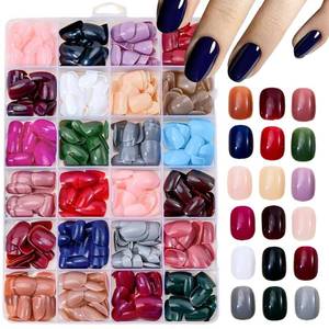 lot 4319 image: 576Pcs short Press on Nails Solid Color Fake Nails Full Cover Squoval False Nails 24 Color Glossy Acrylic Glue on Nails Reusable Square Artificial Stick on Nail for Women Manicure