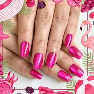 lot 4330 image: Melies Cat Eye Press On Nails Short Square - 30pcs Hot Pink Magnetic Gel False Nails Reusable with Adhesive Tabs & File, 15 Sizes (Red Pitaya)