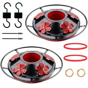 lot 4338 image: 2 Pack Hummingbird Feeder Base Replacement Part Accessories Set - Includes 2 Pcs Bottom Base, Moat Hooks, Seal Rings, Brushes and Hanging Ropes (2, Black)