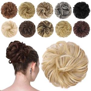lot 4342 image: FESHFEN Messy Bun Hair Piece - Wavy Synthetic Chignon Scrunchies for Instant Volume, Elastic Ponytail Bun Hair Extensions Thick Hairpieces for Women, Champagne Blonde & White Blonde 1.50 oz