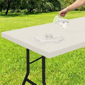 lot 4345 image: Smiry Rectangle Tablecloth, Elastic Fitted Flannel Backed Vinyl Tablecloths for 6ft Folding Tables, Waterproof Wipeable Table Covers for Indoor, Outdoor, Picnic and Camping (Beige, 30x72)