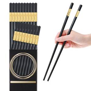 lot 4359 image: 10 Pairs Fiberglass Chopsticks, GLAMFIELDS Reusable Japanese Chinese Korea Chop Sticks Dishwasher Safe, Non-slip, 9 12 inches Gold