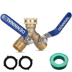 lot 4361 image: Denninal Brass Garden Hose Splitter 2 Way Heavy Duty, Safe Water Hose Splitter with 304 Stainless Steel Long Handle, Outdoor Full Flow Hose Bib Splitter Connector, Y Valve 34 Inch GHT Thread