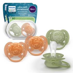lot 4369 image: Philips Avent Ultra Soft Pacifiers - Orthodontic Design, for Babies 18 Months, Flexible Shield, Extra-Firm Silicone Symmetrical Nipple, BPA-Free, with 2 Sterilizing Cases, 4 Pack, SCF09307