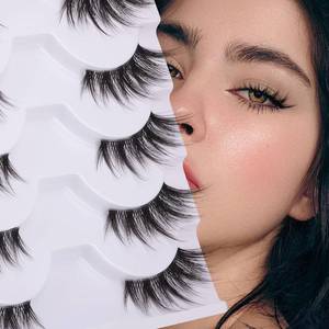 lot 4373 image: Half Lashes Manga Natural Wispy 34 False Eyelashes Cat Eye Lashes Volume Clear Band False Lashes that Look Like Extensions Soft Handmade Reusable Lashes Pack