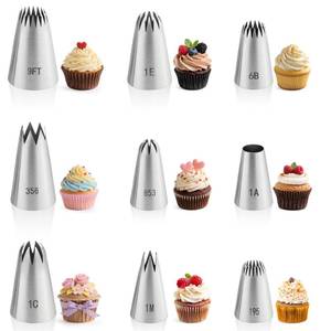 lot 4376 image: 9PCS Large Piping Tips Set, Stainless Steel Cake Decorating Tips, Pastry Cake Decorating Tips Baking Tools for Baking Cupcakes, Cake Decorating