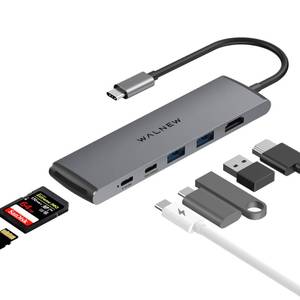 lot 4385 image: USB C Hub, WALNEW 7 in 1 USB-C Docking Station with 4K HDMI,100W PD, 3 5Gbps Data Ports(1 USBC & 2 USB 3.0),TFSD Card Reader, USB Hub for Laptop, MacBook ProAirMacDellHPASUSAcerSteam Deck