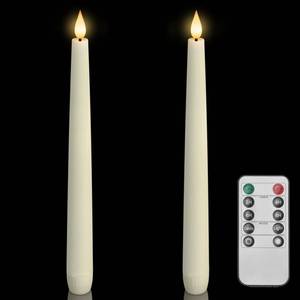 lot 4387 image: Homemory 2 Pcs Waxy Flameless Taper Candles with Remote, Flickering Battery Operated Taper Candle, Led Flameless Candlesticks Classic Tall Candles for Home, Wedding, Party, Ivory, 9.6 inches