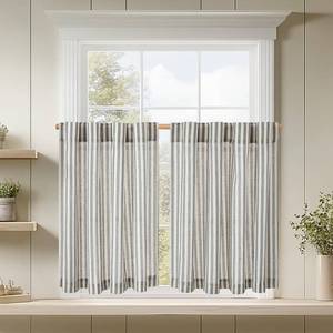 lot 4396 image: jinchan Striped Linen Kitchen Curtains 36 Inches Tier Curtains Farmhouse Modern Cafe Style Small Window Treatments Airy Light Filtering Rod Pocket for Living Room Bathroom 2 Panels Charcoal Grey