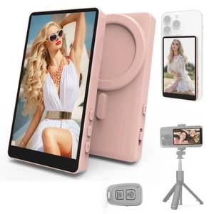 lot 4417 image: Vamvo Magnetic Selfie Monitor Screen for iPhone & Android, 4K Wireless Vlog Screen with Remote, 180° Rotation & Screen Mirroring Content Creator Essentials for TikTok, YouTube Live Streaming (Pink)