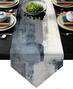 lot 4418 image: Blue and Grey Table Runner,Blue Abstract Modern Art Burlap Table Runners for Table Dresser Runner Farmhouse Style for Dinner Party Holidays Home Decoration (Blue and Grey, 13x 91)