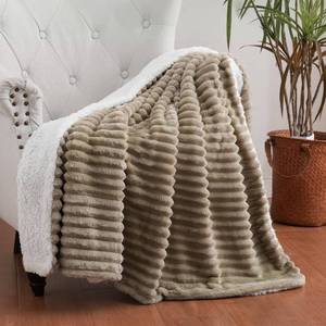 lot 4430 image: Tan Sherpa Fleece Throw Blanket 50�60 for Couch Sofa Bed,Super Soft Cozy Plush Double Side Thick Flannel Blanket with Striped Design Lightweight for Adults,Woman,Girls