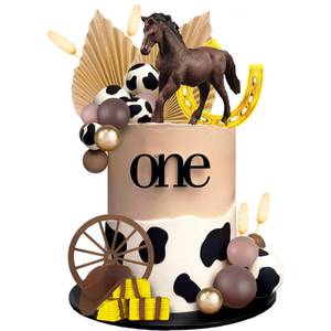 lot 4464 image: Western Cake Topper Brown Ball Horse Cake Decorations Cow Hat for Western Theme Party Horse Theme Decoration Supplies