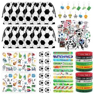 lot 4471 image: LaJasya 122 Pcs Soccer Party Favors Drawstring Bags Soccer Goodie Bag with Mini Ball, Wristband, Slap bracelets, Keychains, Stickers,Tattoo Stickers for Soccer Themed Party Supplies