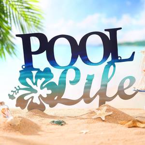lot 4484 image: Tandefio Pool Life Metal Wall Art Decor Hibiscus Flower Coastal Metal Wall Art Tropical Outdoor Decor Swimming Pool Sign for Summer Beach Patio Living Room Bathroom Boat Decorations (Blue Gradient)