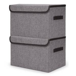 lot 5684 image: Bagnizer Large 42 Quarts Fabric Storage Bins with Lids 2-Pack Linen Collapsible Foldable Storage Cubes, Closet Organizer Containers boxes with Handles for Home Office (16.7 x 12 x 12, Gray)
