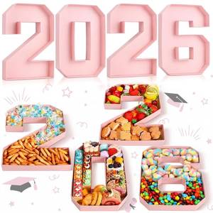 lot 5686 image: Mooliwe 4 Pcs 2026 Graduation Fillable Numbers for Charcuterie Class of 2026 Cardboard Number Grad Charcuterie Board Serving Trays Graduation Food Box for Tray Party Supplies(Pink)