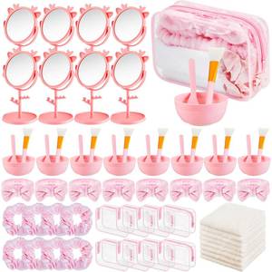 lot 5688 image: Shinylin 8 Set Spa Sleepover Party Supplies Bulk, Include Face Mask Mixing Bowl Set, Mirror, Headband, Scrunchies, Cosmetic Bags, Face Wash Cloths for Spa Birthday Party (Pink)