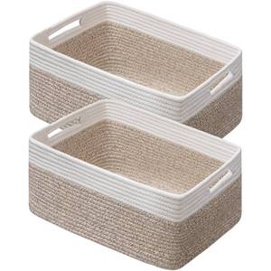 lot 5701 image: UBBCARE 2 Pack Storage Baskets for Shelves, Large Woven Storage Baskets, Dog Toy Bins, Baskets for Organizing Clothes, Towels, Books, Blanket, 17L x 13W x 7.5H, White&Brown