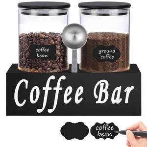 lot 5708 image: ZOMUIA Rustic Modern Black 2PCS Small 44oz Coffee Storage Jars with Shelf, 2Pcs 1.295L Airtight Glass Coffee Containers, Coffee Canisters, Food Storage Jars