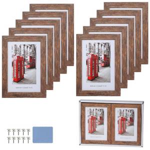 lot 5711 image: 4x6 Picture Frames Set of 10, Wooden Picture Frame Set with Display Box, Rustic Style Antique Brown Wood Grain Photo Frame Suitable For Desktop Display and Wall Decoration.
