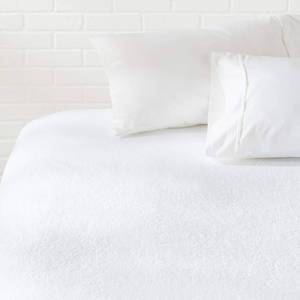 lot 5715 image: Amazon Basics Waterproof Breathable Mattress Protector, Full Size, 18 inch Deep, Machine Washable, White
