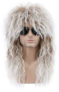 lot 6011 image: karlery Men and Women Long Curly Brown Gradient White Wig 70s 80s Rocker Mullet Party Funny Wig Costume Wig