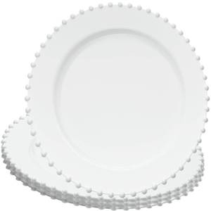 lot 6026 image: PLASTICPRO White Plastic Charger Plates with Beaded Edge �� Pack of 8 �� 13 Elegant Round Disposable Chargers for Weddings, Events, Parties, and Dinners