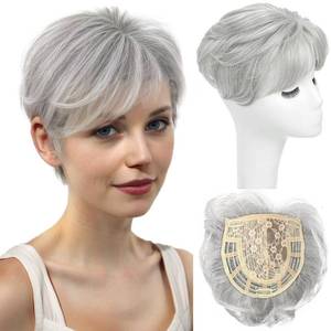 lot 6031 image: PORSMEER Hair Toppers for Women Short Pixie Cut Pieces for Women with Thinning (Silver White)