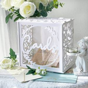 lot 6352 image: OurWarm White Wedding Card Box for Receptions, PVC Gift Card Box for Wedding with Acrylic Windows, Rustic Envelope Money Gift Box for Anniversary Bridal Baby Showers Graduation Birthday Party