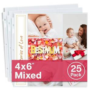 lot 6354 image: Dunwell Photo Album Refill Pages 12x12 (4x6 Mixed Layout), 25 Pack Holds 250 Pictures, Plastic 4 x 6 Photo Sleeves for 3-Ring Scrapbook Binder, Acid-Free Poly