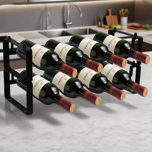 lot 6355 image: STAEVER Small Wine Rack for 8 Bottles �� Expandable & Stackable Metal Wine Rack for Cabinet, Countertop, Floor, or Small Spaces �� Compact Wine Storage Shelf for Kitchen, Bar, or Pantry (2 Tier, Black)