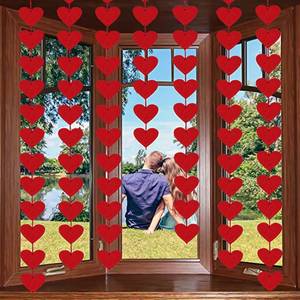 lot 6363 image: 72 Red Hearts Felt Garland - NO DIY - Valentines Red Heart Hanging String Garland - Valentines Decor - Valentine Decorations - Valentines Wedding Anniversary Birthday Party Supplies