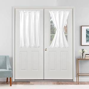 lot 6379 image: Hiasan French Door Curtains Privacy, Rod Pocket Semi Sheer Front Curtain for Door Window, 1 Panel (White, W 24 inch x L 40 inch)