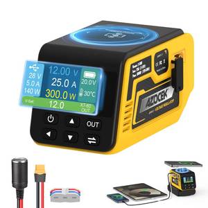 lot 6384 image: Azocek 300W Adjustable Voltage Regulator Compatible with Dewalt 20V Battery(Battery Not Included), 2��30V DC Output, Up to 25A, 140W Type-C PD Fast Charging, 15W Wireless Charger, 1.9 LCD Display