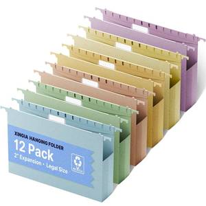 lot 6388 image: XINGIA Legal Size Hanging File Folders 12 Pack, Heavy Duty 2 Inch Expansion, Pastel Hanging Folders with Insertable 15-Cut Tabs, Perfect for Filing Cabinet, Office, School & Home Document Storage
