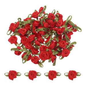 lot 6400 image: MECCANIXITY 50pcs Red Ribbon Roses 58x1-316 Mini Roses for Crafts Little Satin Bows Roses Artificial Flowers